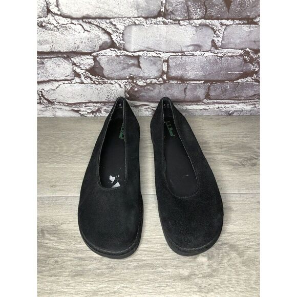 L.L. Bean Black Suede Genuine Leather Round Toe Casual Flats Women Sz 8M US/39EU - Picture 2 of 16